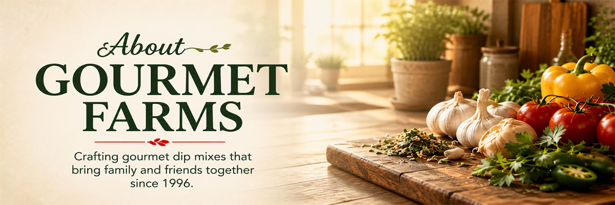 Gourmet Farms dip mix ingredients on a kitchen counter