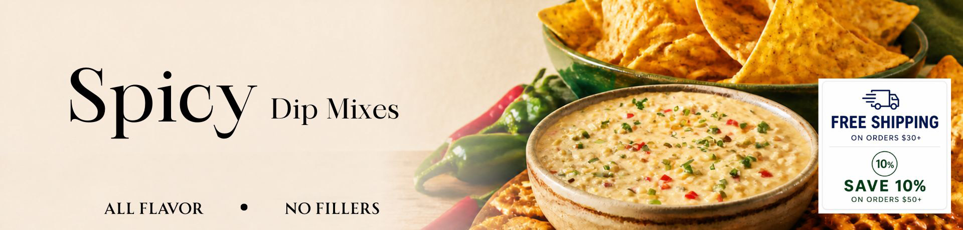 Gourmet Farms spicy dip with chips and peppers