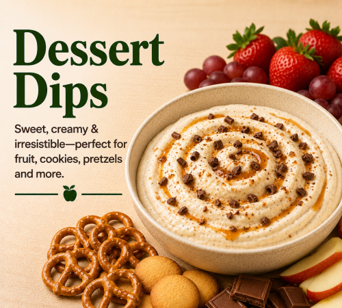 Gourmet Farms Dessert Dip in bowl with pretzels, wafer cookies, chocolate, apples 